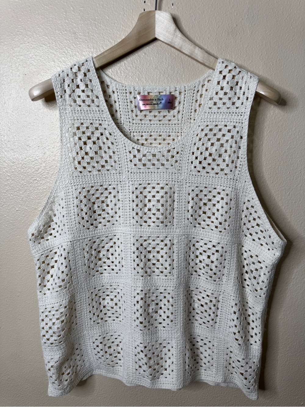 Abercrombie & Fitch Trevor Project Crochet Tank Top Large Cream Granny Square